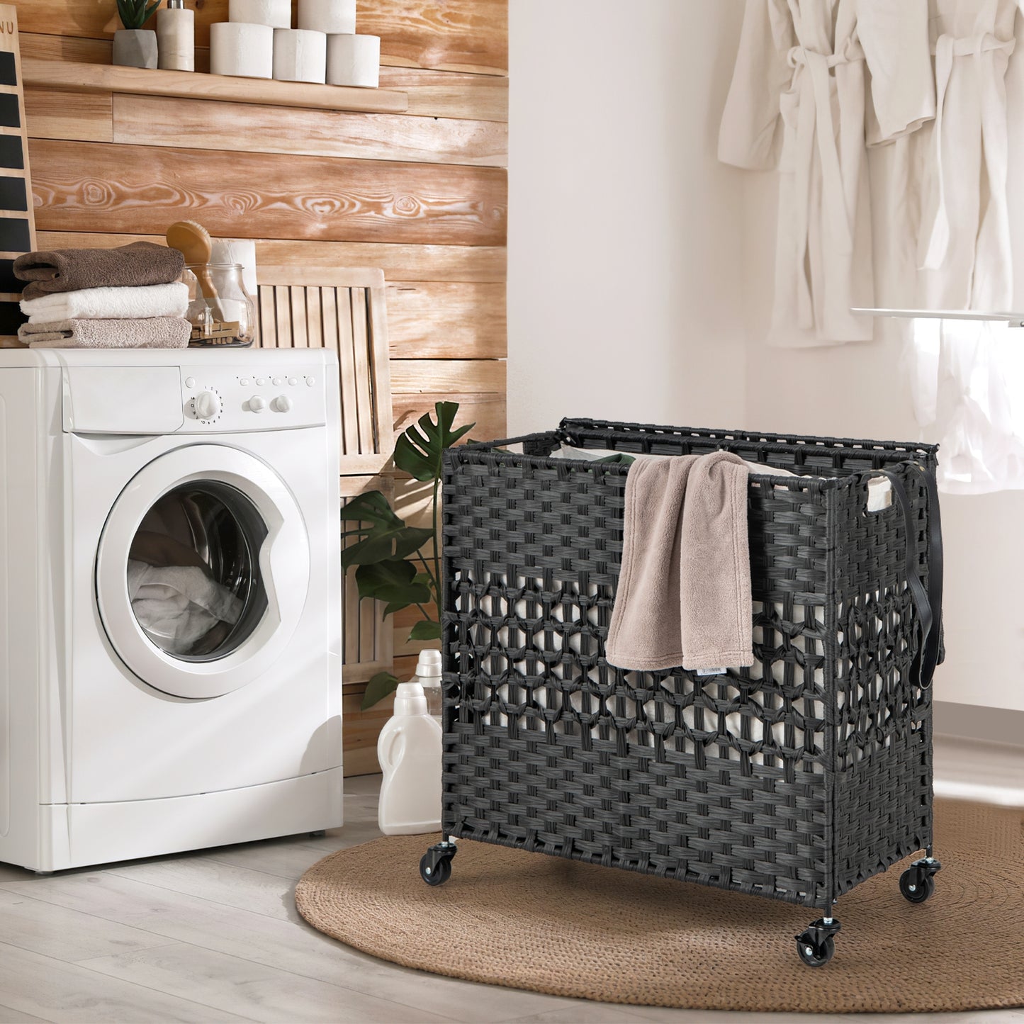 110L Dual Compartment Laundry Hamper with Removable & Washable Liner Bags