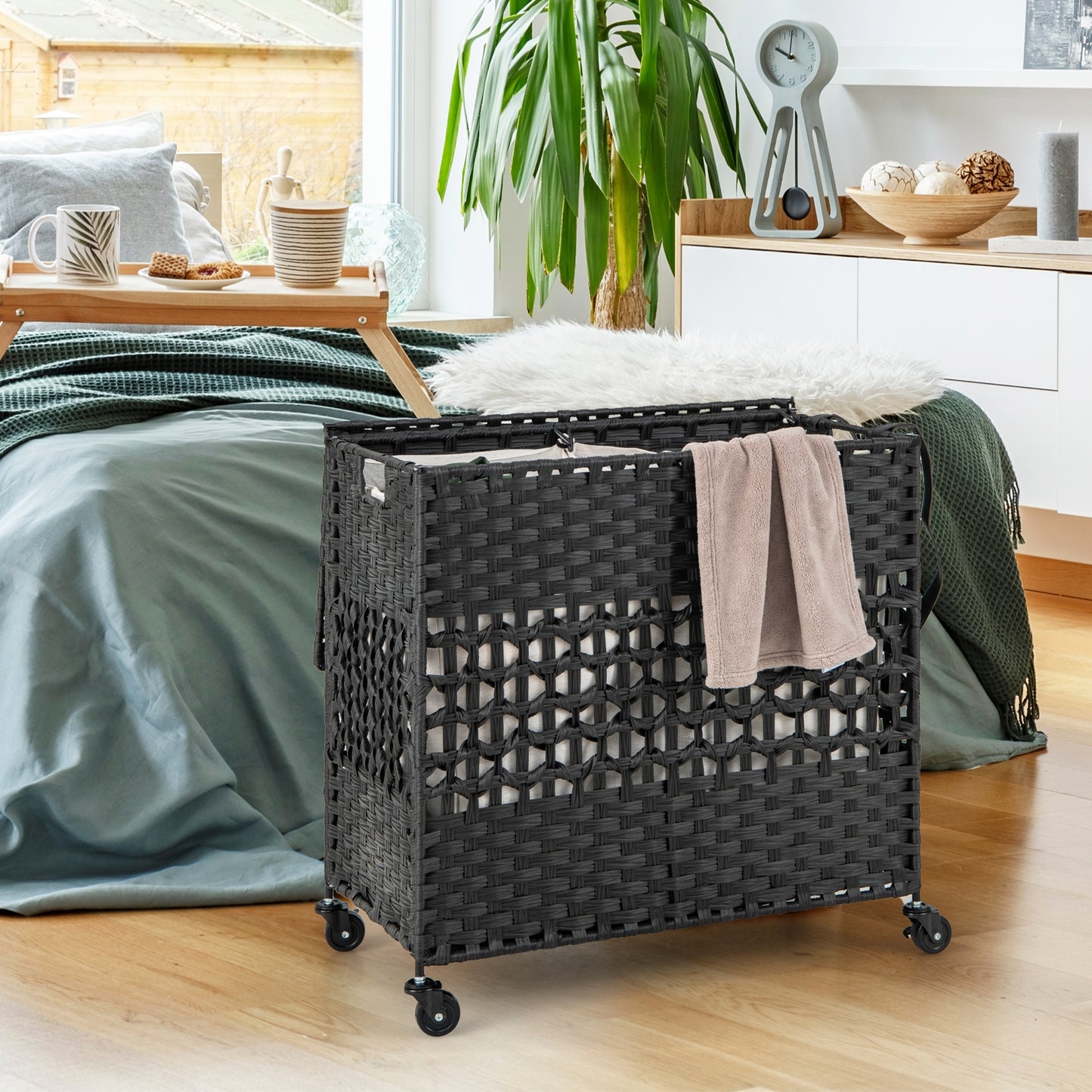 110L Dual Compartment Laundry Hamper with Removable & Washable Liner Bags