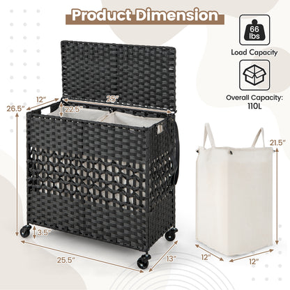 110L Dual Compartment Laundry Hamper with Removable & Washable Liner Bags