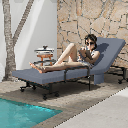 Portable Folding Adjustable Guest Bed with Lounge Function and Wheels - Grey