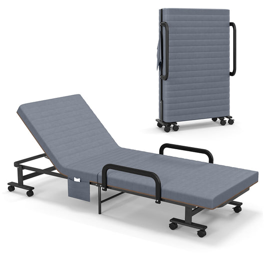 Portable Folding Adjustable Guest Bed with Lounge Function and Wheels - Grey