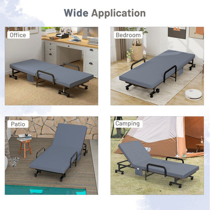 Portable Folding Adjustable Guest Bed with Lounge Function and Wheels - Grey