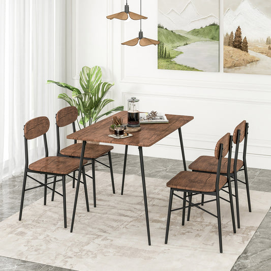 5 Piece Rectangular Dining Set with Chairs and Metal Legs for Kitchen or Breakfast Nook