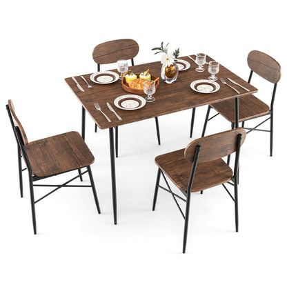 5 Piece Rectangular Dining Set with Chairs and Metal Legs for Kitchen or Breakfast Nook