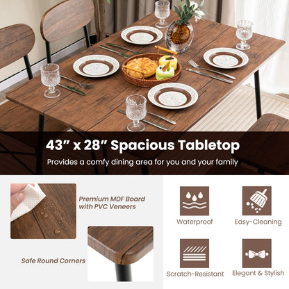 5 Piece Rectangular Dining Set with Chairs and Metal Legs for Kitchen or Breakfast Nook