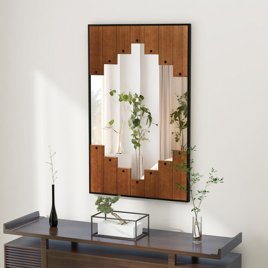 Farmhouse Inspired Decorative Rectangle Wall Mirror with Piano Key Frame – 37.5 x 23.5 Inch