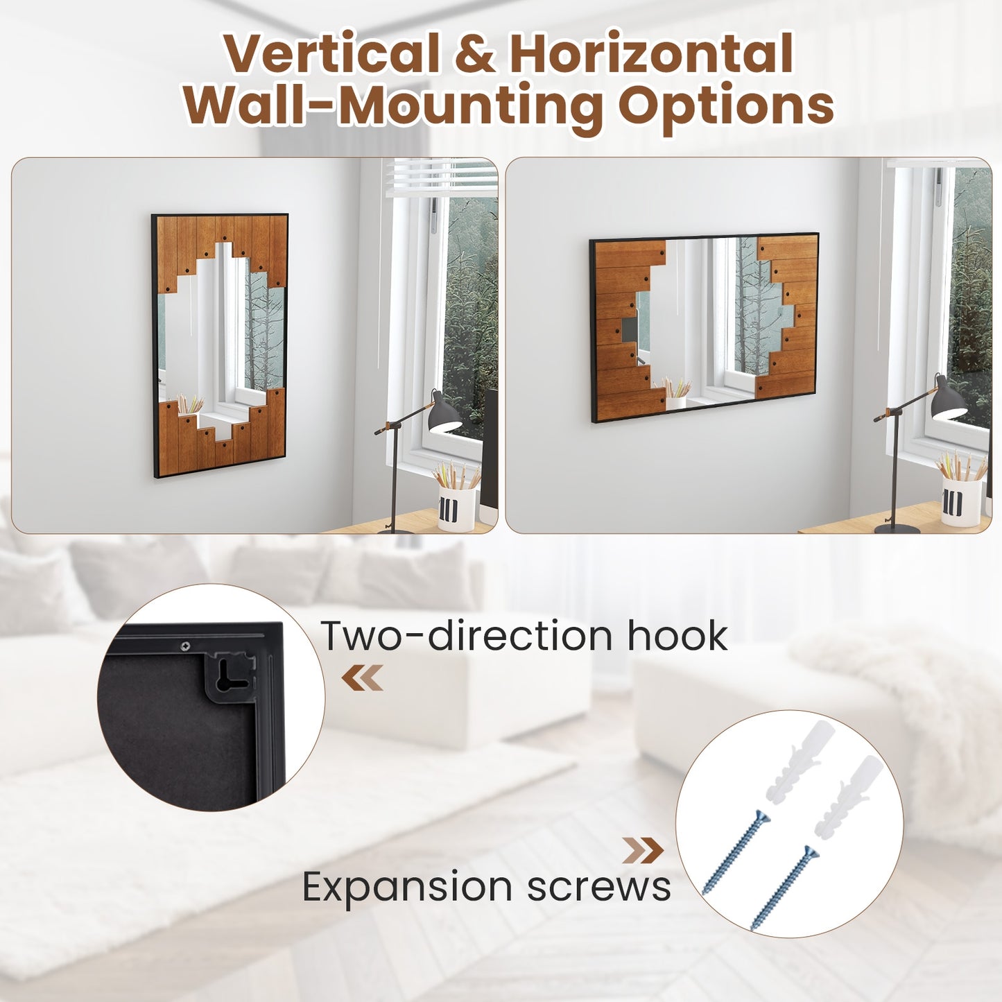 Farmhouse Inspired Decorative Rectangle Wall Mirror with Piano Key Frame – 37.5 x 23.5 Inch