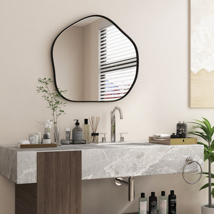 Modern Irregular-Shaped Wall Mirror with Metal Frame & Easy Installation Hooks