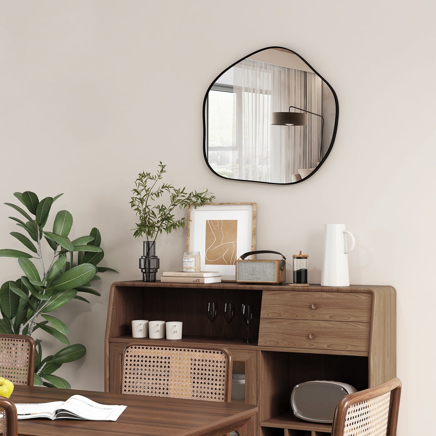 Modern Irregular-Shaped Wall Mirror with Metal Frame & Easy Installation Hooks