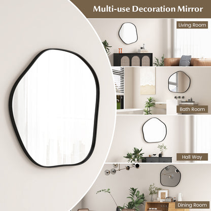 Modern Irregular-Shaped Wall Mirror with Metal Frame & Easy Installation Hooks