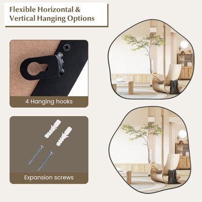 Modern Irregular-Shaped Wall Mirror with Metal Frame & Easy Installation Hooks