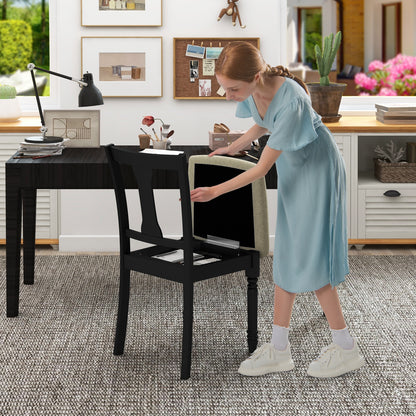 Linen Fabric Dining Chair with Hidden Storage and Comfortable Design - Black