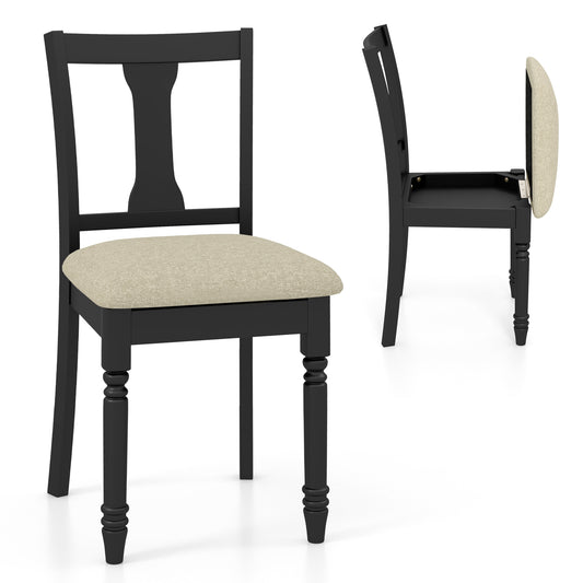 Linen Fabric Dining Chair with Hidden Storage and Comfortable Design - Black