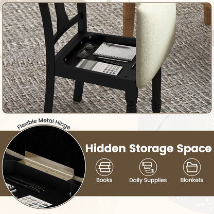 Linen Fabric Dining Chair with Hidden Storage and Comfortable Design - Black