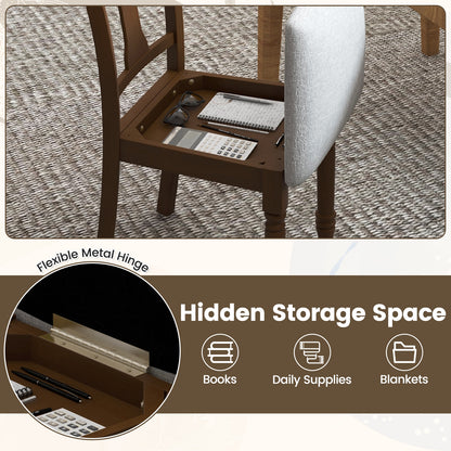 Linen Fabric Dining Chair with Hidden Storage and Comfortable Design - Brown