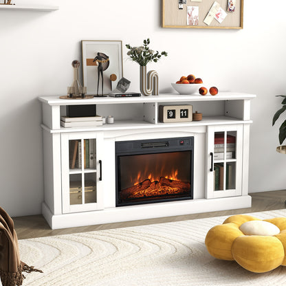 Entertainment Center with 1400W Electric Fireplace for TVs up to 65 Inches in White