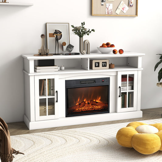Entertainment Center with 1400W Electric Fireplace for TVs up to 65 Inches in White