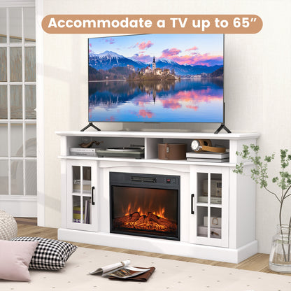 Entertainment Center with 1400W Electric Fireplace for TVs up to 65 Inches in White