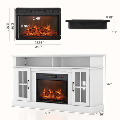 Entertainment Center with 1400W Electric Fireplace for TVs up to 65 Inches in White