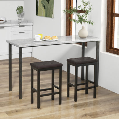 Set of 2 Counter Bar Chairs with Faux Leather Seat and Footrest, 24 Inch Brown Wood Frame