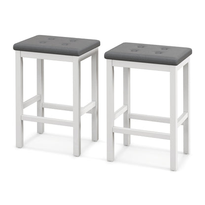 Set of 2 Counter Bar Chairs with Faux Leather Seat and Footrest, 24 Inch White Wood Frame