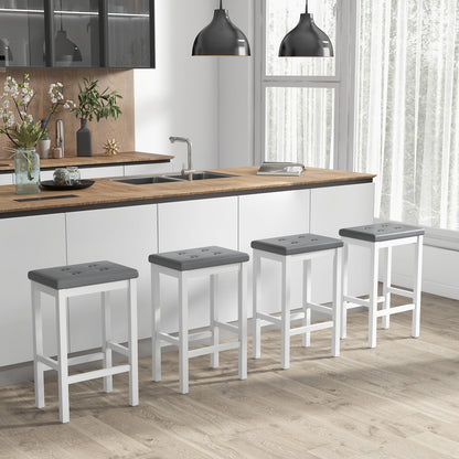 Set of 2 Counter Bar Chairs with Faux Leather Seat and Footrest, 24 Inch White Wood Frame