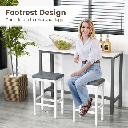 Set of 2 Counter Bar Chairs with Faux Leather Seat and Footrest, 24 Inch White Wood Frame
