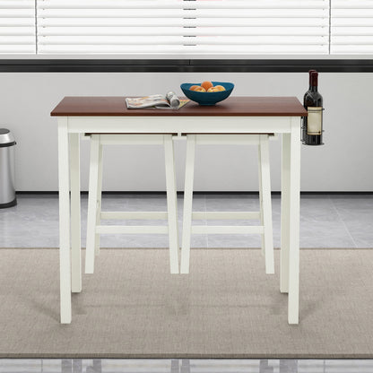 3 Piece Pub Dining Set with Wooden Table Legs and Built In Wine Holders