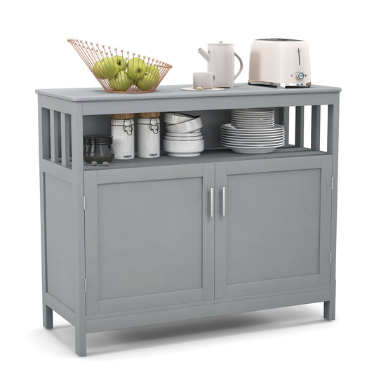 Kitchen Sideboard Buffet Cabinet with Adjustable Shelf and Double Doors for Dining Storage - Grey
