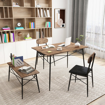 Rustic 4 Piece Dining Set with Rectangular Table Bench and Two Upholstered Chairs