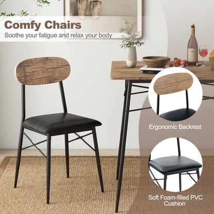 Rustic 4 Piece Dining Set with Rectangular Table Bench and Two Upholstered Chairs