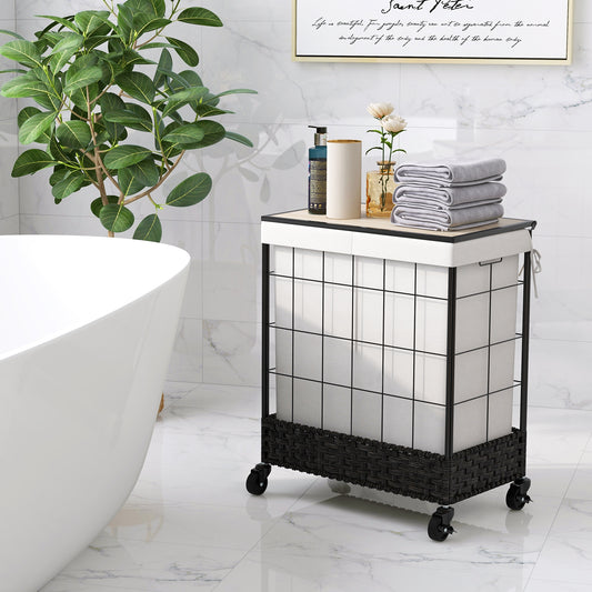 Rolling Laundry Hamper with 2 Section Bag & Lockable Wheels