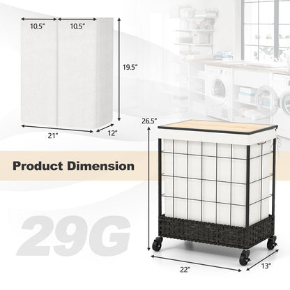 Rolling Laundry Hamper with 2 Section Bag & Lockable Wheels