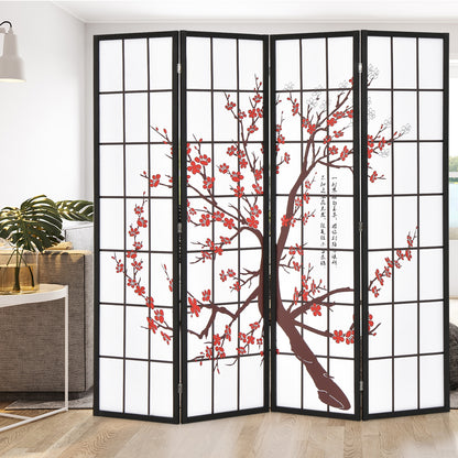 6 Foot Folding Oriental Privacy Screen with Elegant Plum Blossom Design