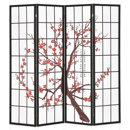 6 Foot Folding Oriental Privacy Screen with Elegant Plum Blossom Design