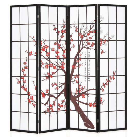 6 Foot Folding Oriental Privacy Screen with Elegant Plum Blossom Design