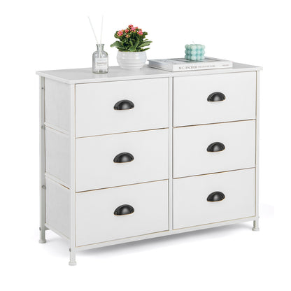 6 Drawer Storage Chest with Fabric Bins and Wood Top in White