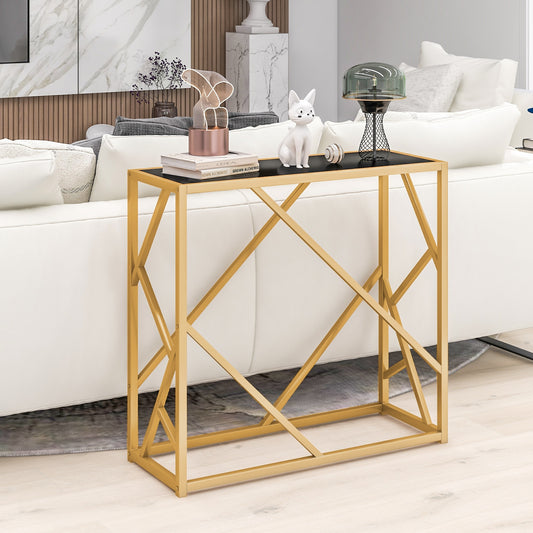 Gold Metal Frame Entryway Table with Adjustable Foot Pads for Stability