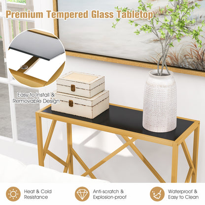 Gold Metal Frame Entryway Table with Adjustable Foot Pads for Stability