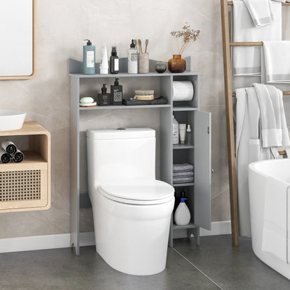 Wooden Over-the-Toilet Storage Cabinet with Adjustable Shelves & Toilet Paper Holder