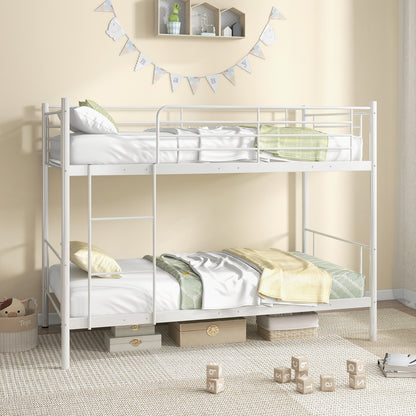 Sturdy Metal Bunk Bed with Ladder and Full-Length Guardrails for Safety - White
