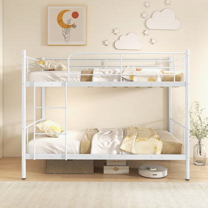Sturdy Metal Bunk Bed with Ladder and Full-Length Guardrails for Safety - White