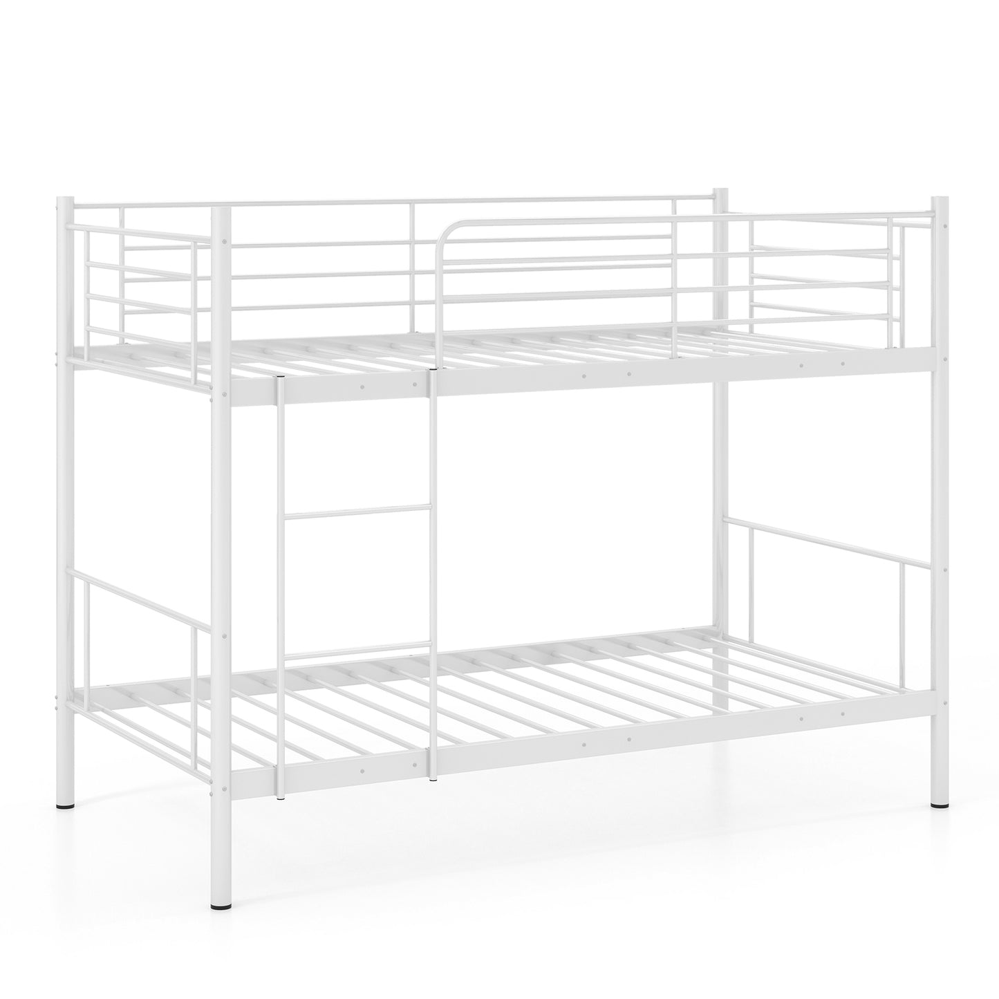 Sturdy Metal Bunk Bed with Ladder and Full-Length Guardrails for Safety - White