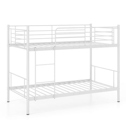 Sturdy Metal Bunk Bed with Ladder and Full-Length Guardrails for Safety - White