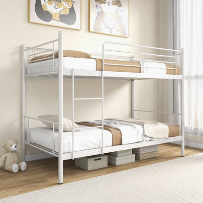 Sturdy Metal Bunk Bed with Ladder and Full-Length Guardrails for Safety - White
