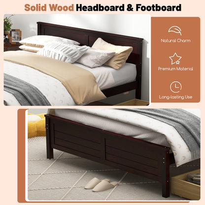 Full Size Platform Bed Frame with Storage Drawers & Solid Wood Headboard – Elegant Espresso Design