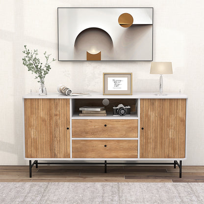 Modern Sliding Door Sideboard with Drawers and Cable Management for Living Room or Dining Space