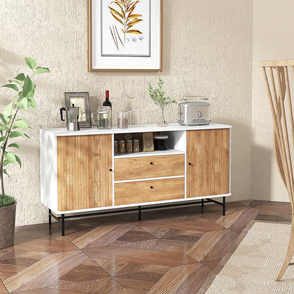 Modern Sliding Door Sideboard with Drawers and Cable Management for Living Room or Dining Space