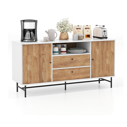 Modern Sliding Door Sideboard with Drawers and Cable Management for Living Room or Dining Space