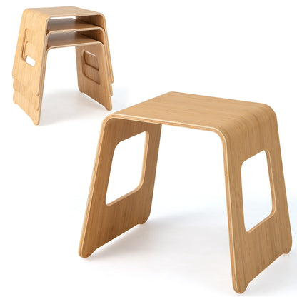 Compact Bamboo Stools Set of 4 with Non-Slip Pads and Smooth Natural Finish